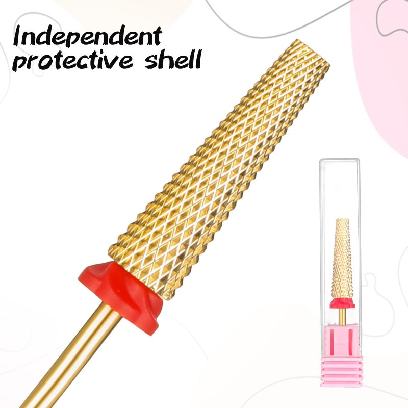 Exclaith Super Long 5 in 1 Nail Drill Bits 3/32'' Cross Tapered Carbide Bit Carbide Tungsten Bits 5 in 1 Nail Drill Bit Two-way Rotate for Acrylic Long Nails Polishing Manicure Pedicure (Gold, Fine-F) - Image 3